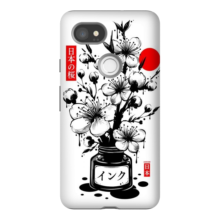 Pixel 2XL StrongFit Black Cherry Blossom Japanese Ink by LM2Kone