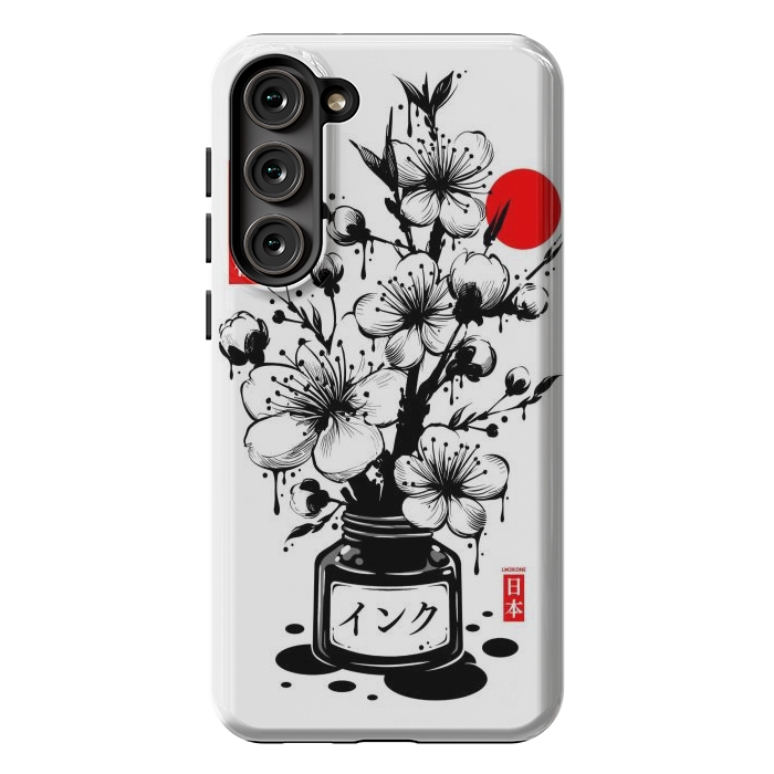 Galaxy S23 Plus StrongFit Black Cherry Blossom Japanese Ink by LM2Kone