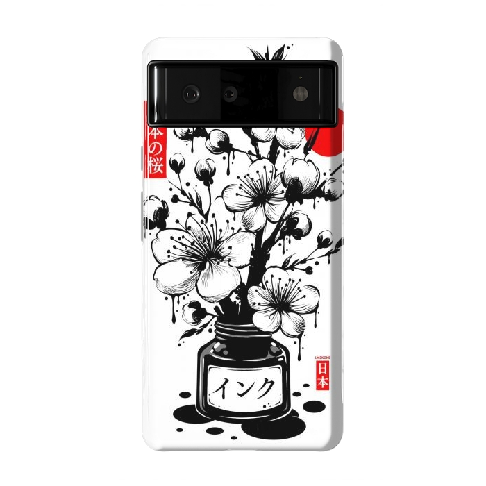 Pixel 6 StrongFit Black Cherry Blossom Japanese Ink by LM2Kone