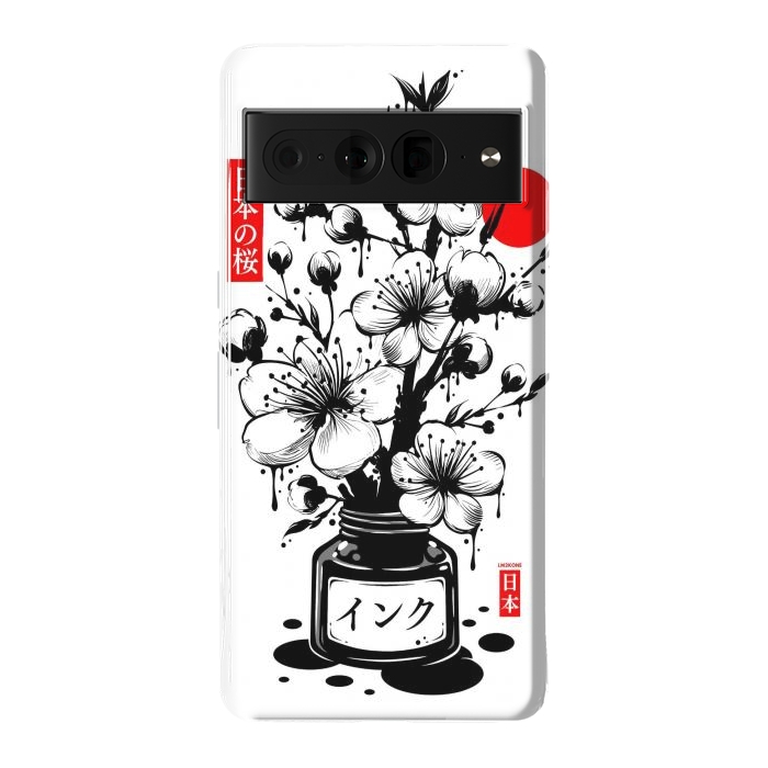 Pixel 7 Pro StrongFit Black Cherry Blossom Japanese Ink by LM2Kone