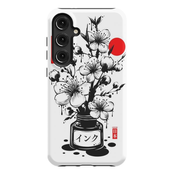 Galaxy S24 Plus StrongFit Black Cherry Blossom Japanese Ink by LM2Kone