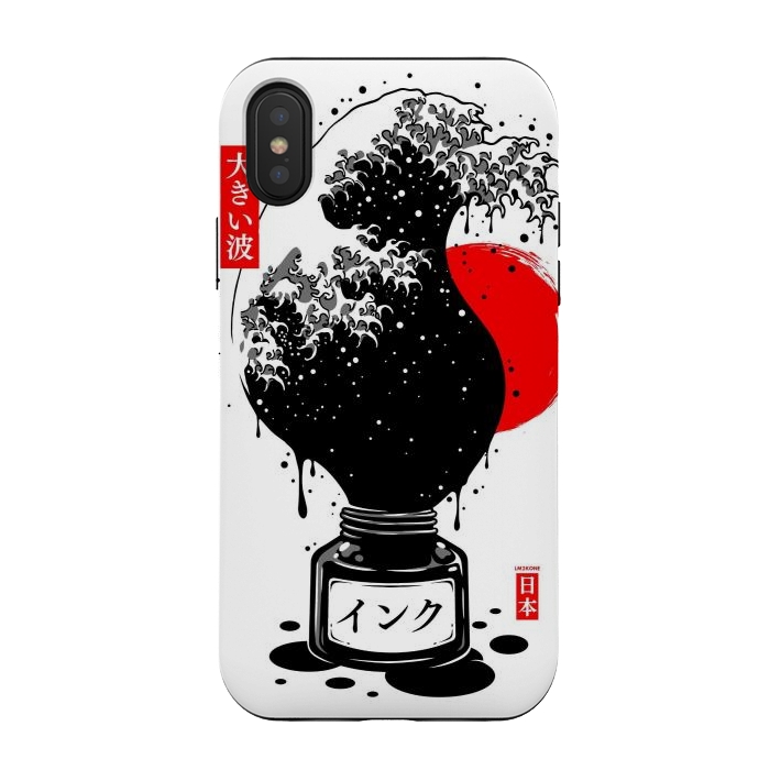iPhone Xs / X StrongFit Black Kanagawa's wave Japanese Ink by LM2Kone