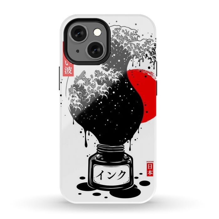 iPhone 12 mini StrongFit Black Kanagawa's wave Japanese Ink by LM2Kone