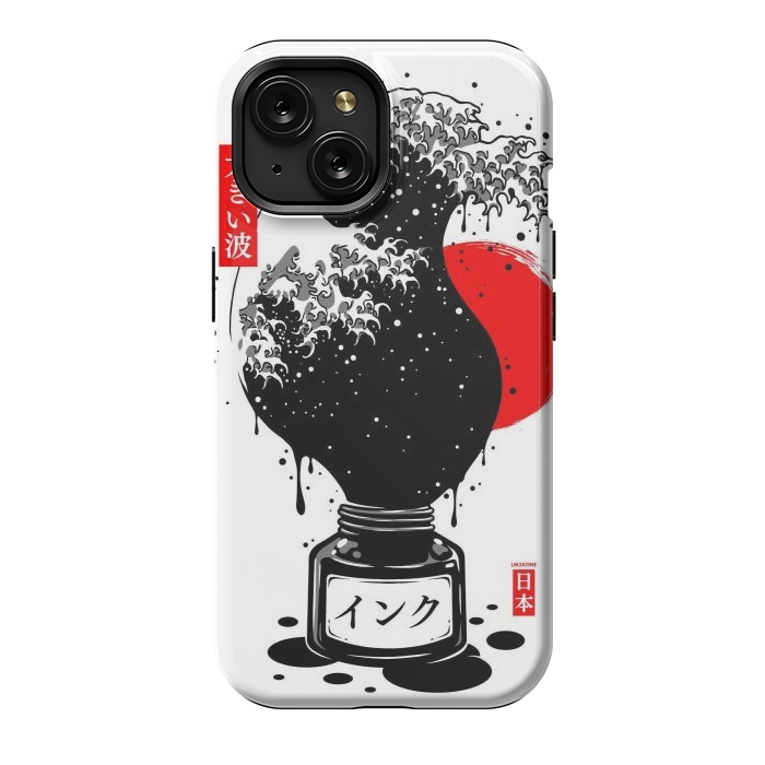 iPhone 15 StrongFit Black Kanagawa's wave Japanese Ink by LM2Kone