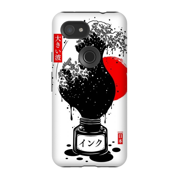 Pixel 3A StrongFit Black Kanagawa's wave Japanese Ink by LM2Kone