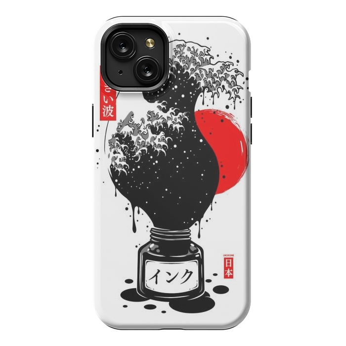 iPhone 15 Plus StrongFit Black Kanagawa's wave Japanese Ink by LM2Kone
