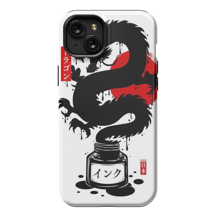 iPhone 15 Plus StrongFit Black Dragon Japanese Ink by LM2Kone