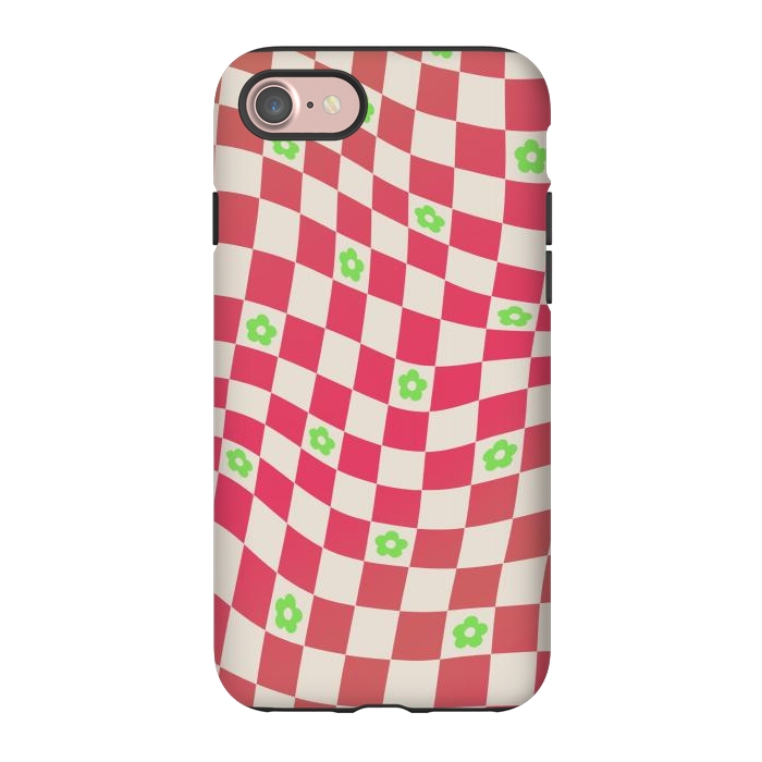 iPhone 7 StrongFit Checks and flowers - retro optical illusion checkered Y2K by Oana 