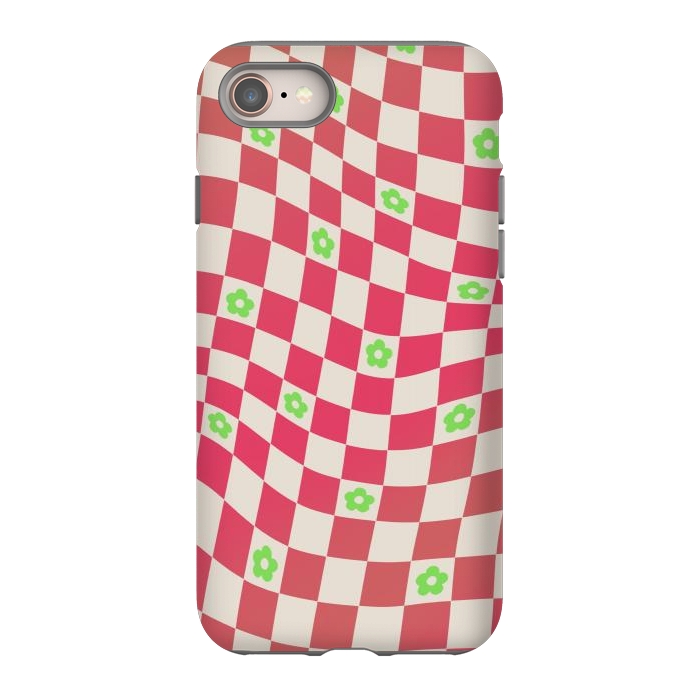 iPhone 8 StrongFit Checks and flowers - retro optical illusion checkered Y2K by Oana 