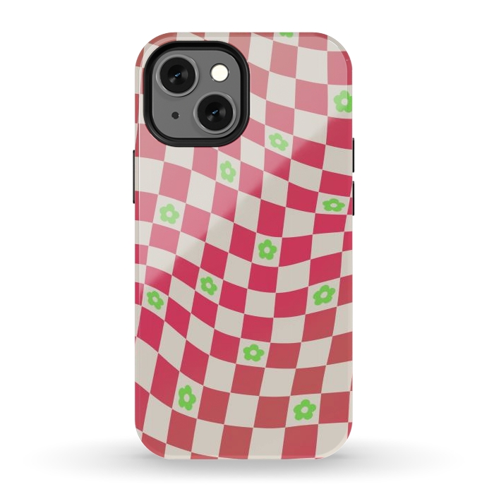 iPhone 12 mini StrongFit Checks and flowers - retro optical illusion checkered Y2K by Oana 