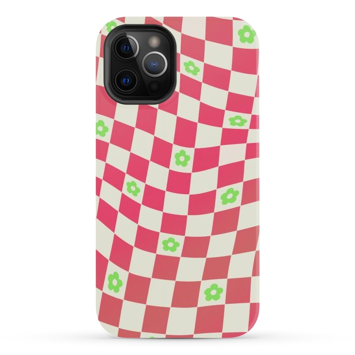 iPhone 12 Pro Max StrongFit Checks and flowers - retro optical illusion checkered Y2K by Oana 