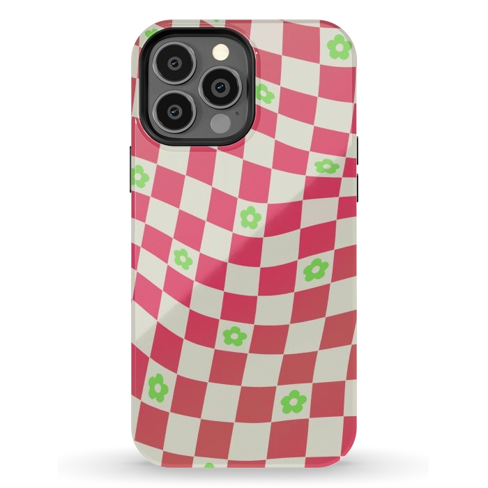 iPhone 13 Pro Max StrongFit Checks and flowers - retro optical illusion checkered Y2K by Oana 