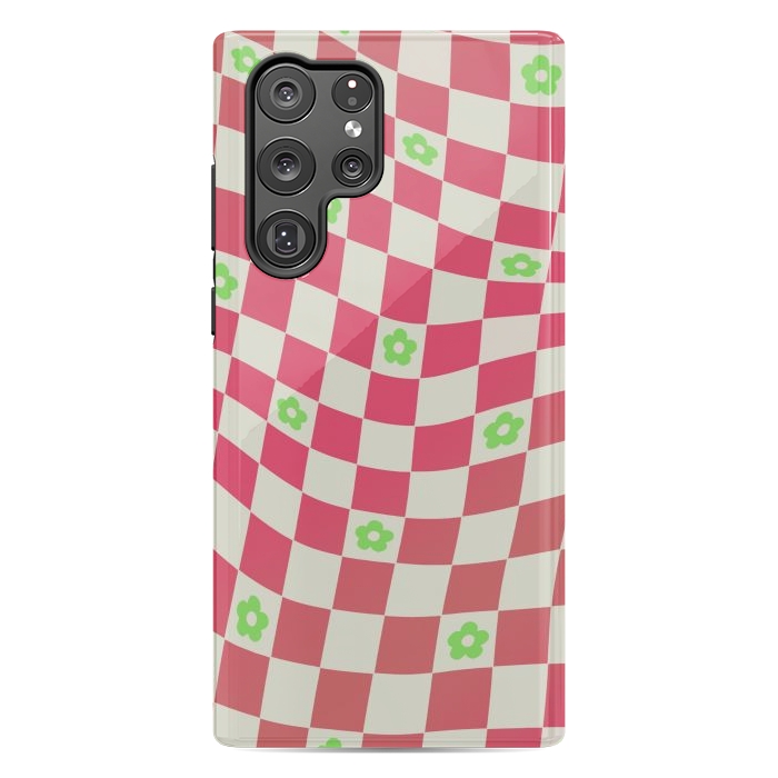 Galaxy S22 Ultra StrongFit Checks and flowers - retro optical illusion checkered Y2K by Oana 