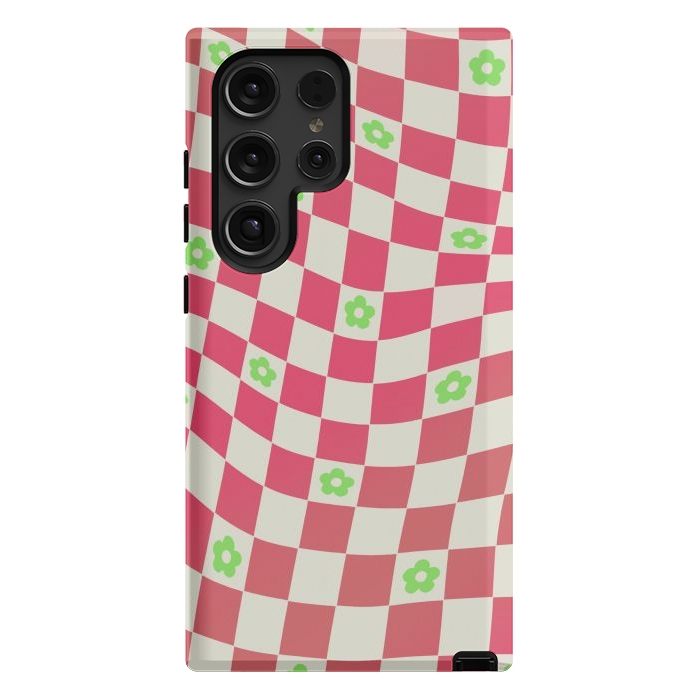 Galaxy S24 Ultra StrongFit Checks and flowers - retro optical illusion checkered Y2K by Oana 