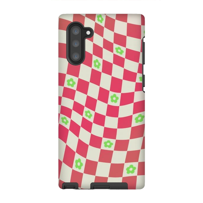 Galaxy Note 10 StrongFit Checks and flowers - retro optical illusion checkered Y2K by Oana 
