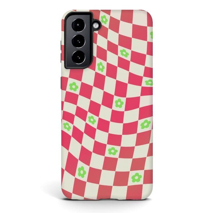 Galaxy S21 plus StrongFit Checks and flowers - retro optical illusion checkered Y2K by Oana 
