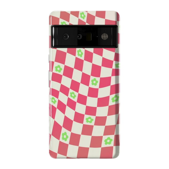 Pixel 6 Pro StrongFit Checks and flowers - retro optical illusion checkered Y2K by Oana 