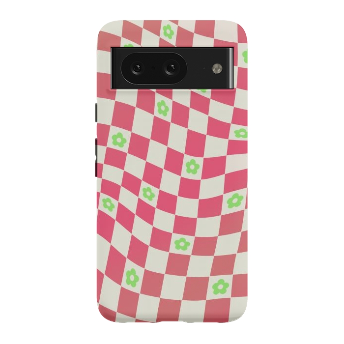 Pixel 8 StrongFit Checks and flowers - retro optical illusion checkered Y2K by Oana 