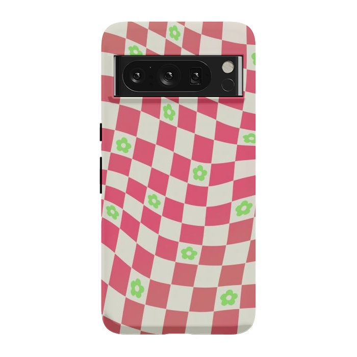 Pixel 8 Pro StrongFit Checks and flowers - retro optical illusion checkered Y2K by Oana 