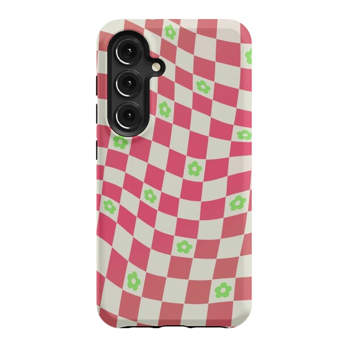 Galaxy S24 StrongFit Checks and flowers - retro optical illusion checkered Y2K by Oana 