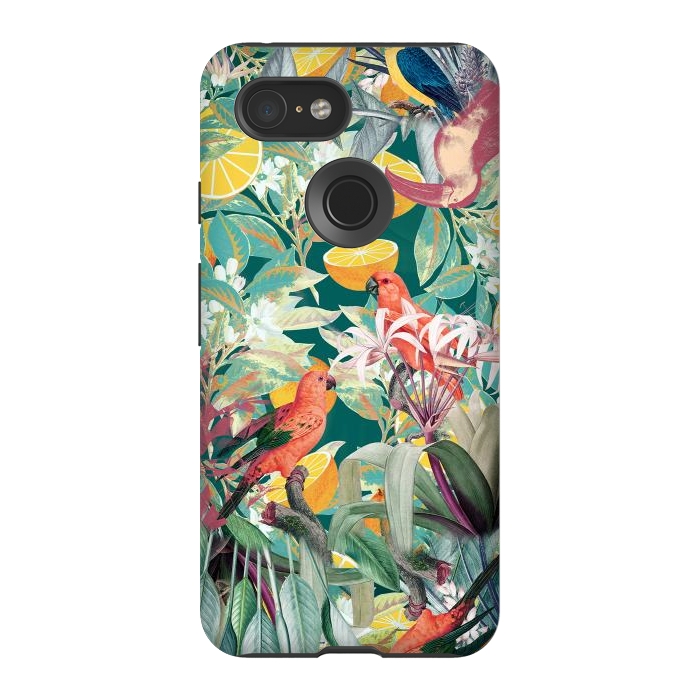 Pixel 3 StrongFit Parrots, oranges and tropical leaves - jungle paradise by Oana 