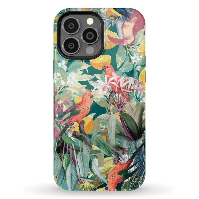 iPhone 13 Pro Max StrongFit Parrots, oranges and tropical leaves - jungle paradise by Oana 