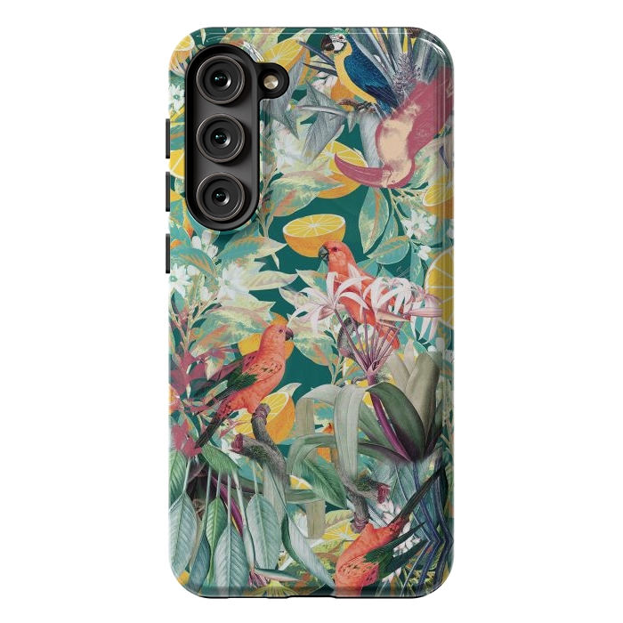 Galaxy S23 Plus StrongFit Parrots, oranges and tropical leaves - jungle paradise by Oana 