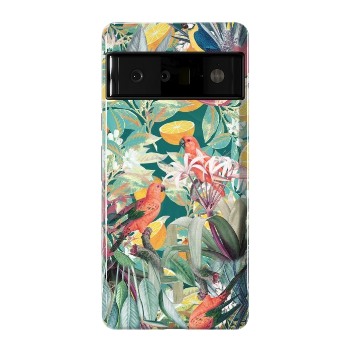 Pixel 6 Pro StrongFit Parrots, oranges and tropical leaves - jungle paradise by Oana 