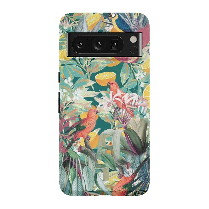 Pixel 8 Pro StrongFit Parrots, oranges and tropical leaves - jungle paradise by Oana 