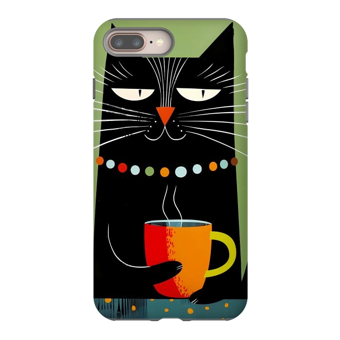 iPhone 7 plus StrongFit Black angry cat drinking coffee by haroulita