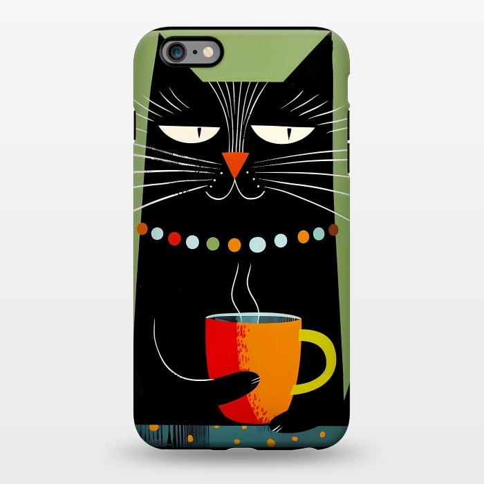 iPhone 6/6s plus StrongFit Black angry cat drinking coffee by haroulita