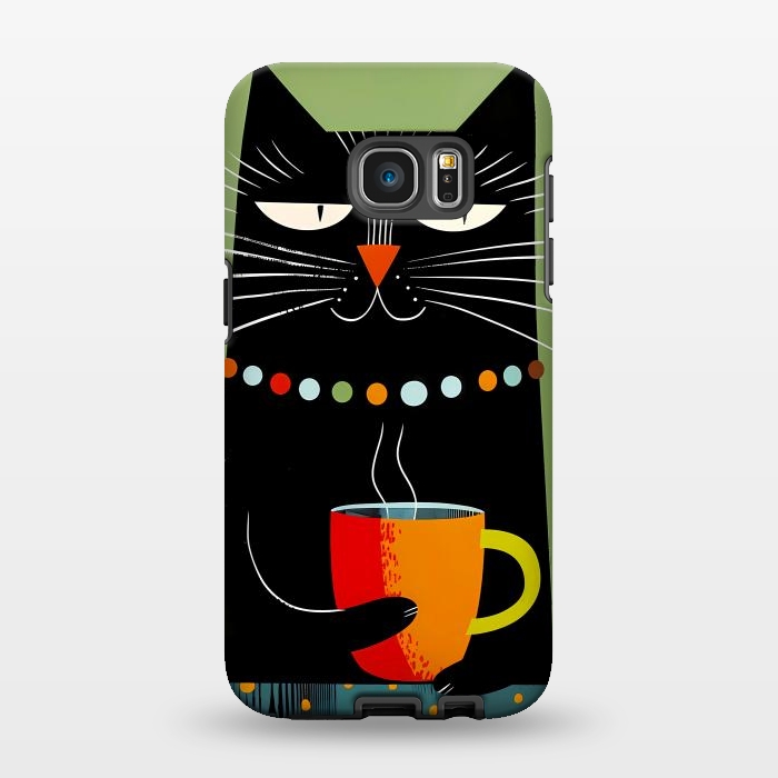 Galaxy S7 EDGE StrongFit Black angry cat drinking coffee by haroulita
