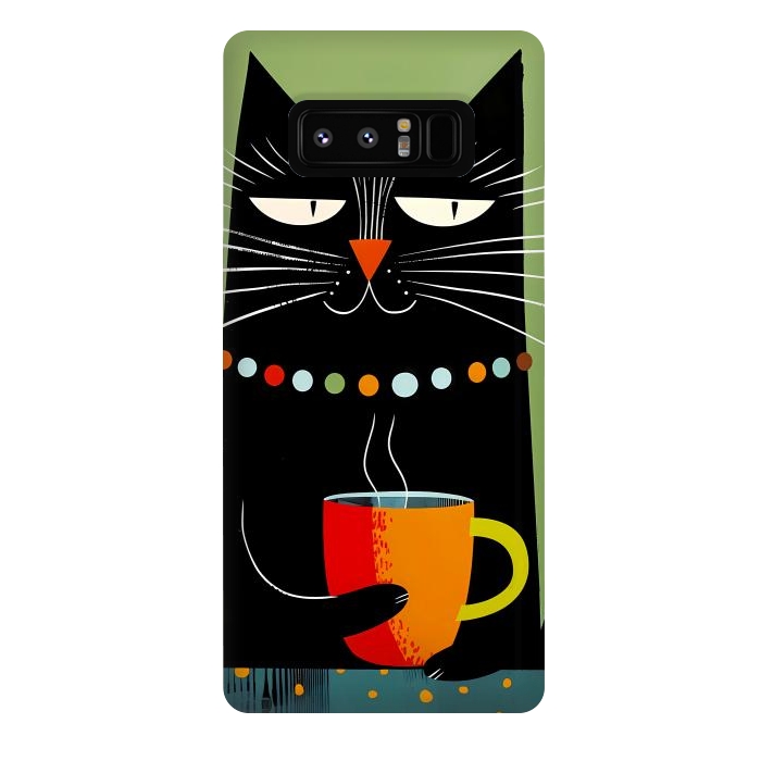 Galaxy Note 8 StrongFit Black angry cat drinking coffee by haroulita