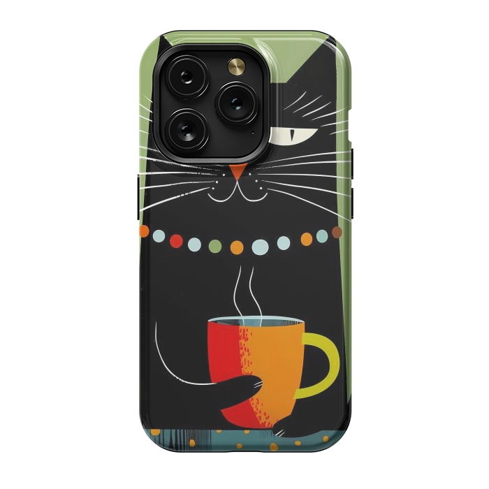 iPhone 15 Pro StrongFit Black angry cat drinking coffee by haroulita