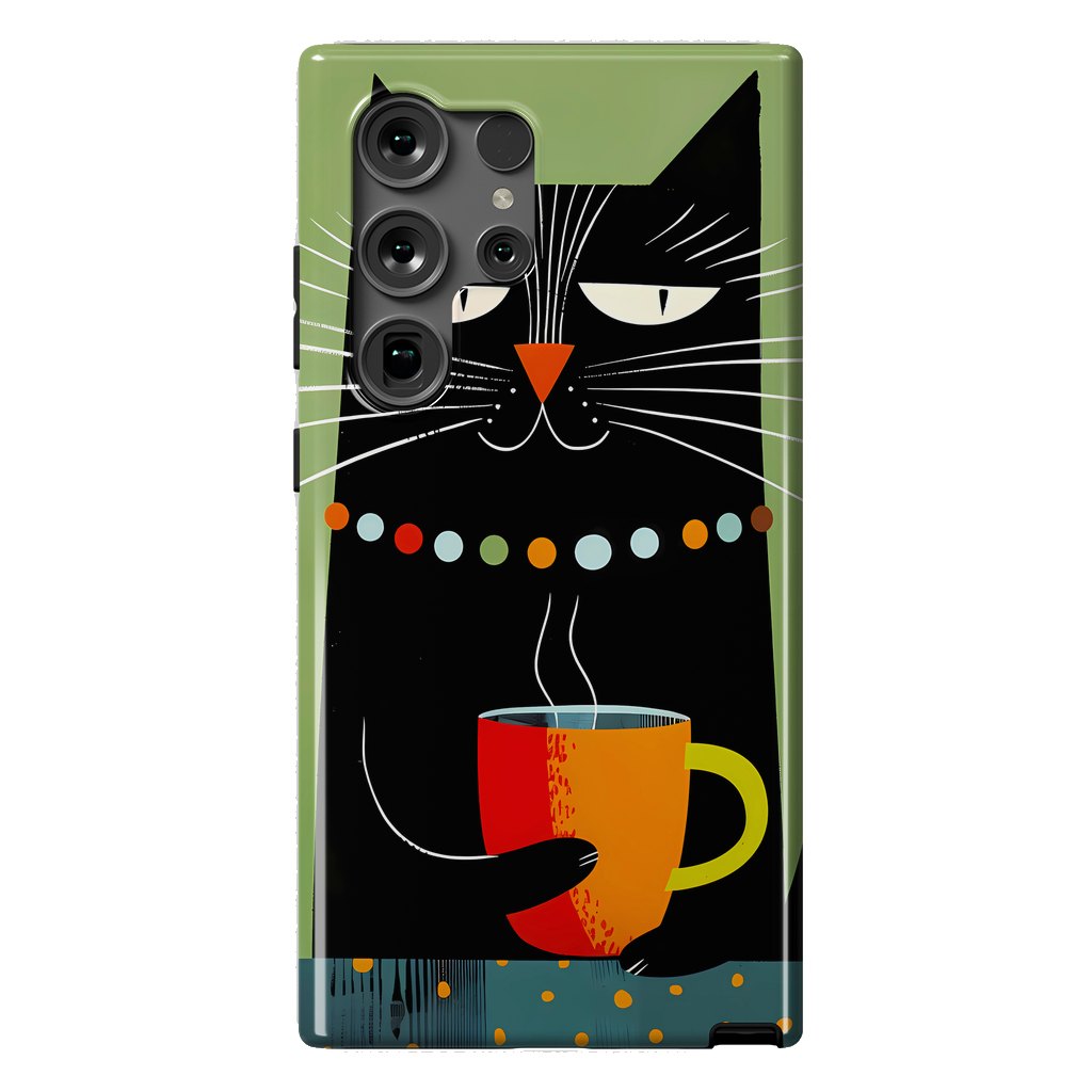 Galaxy S24 Ultra StrongFit Black angry cat drinking coffee by haroulita