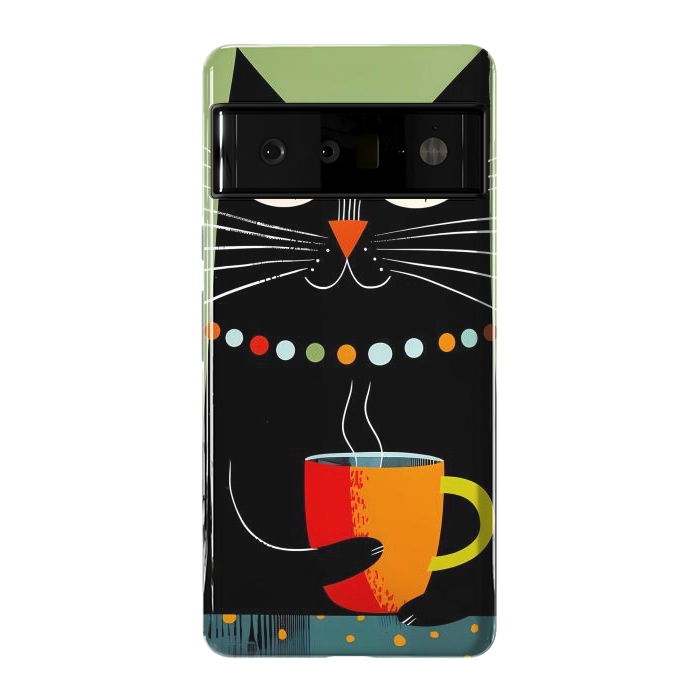 Pixel 6 Pro StrongFit Black angry cat drinking coffee by haroulita