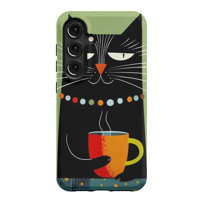 Galaxy S24 StrongFit Black angry cat drinking coffee by haroulita