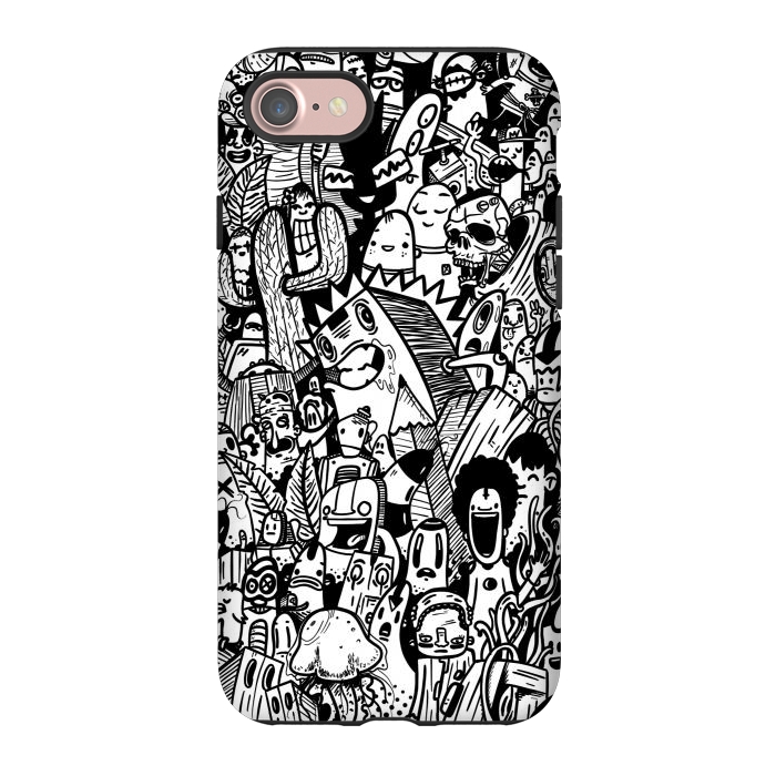 iPhone 7 StrongFit Doodle party black and white by Manuvila