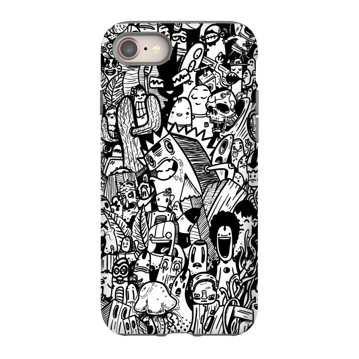 iPhone 8 StrongFit Doodle party black and white by Manuvila