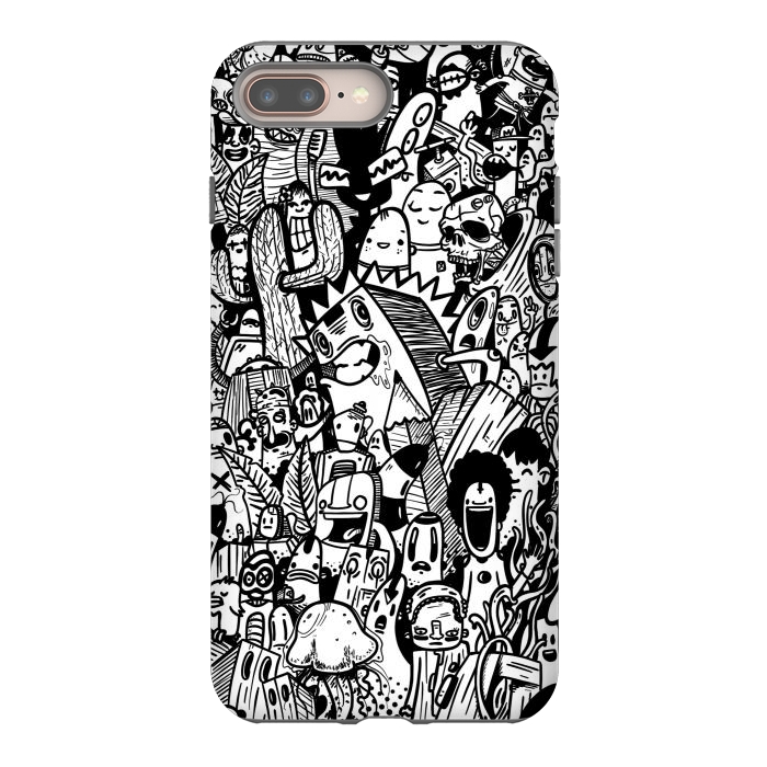 iPhone 8 plus StrongFit Doodle party black and white by Manuvila