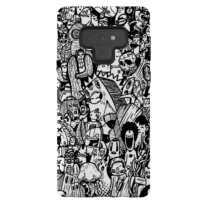 Galaxy Note 9 StrongFit Doodle party black and white by Manuvila