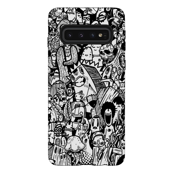 Galaxy S10 StrongFit Doodle party black and white by Manuvila