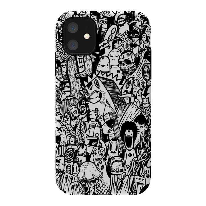 iPhone 11 StrongFit Doodle party black and white by Manuvila