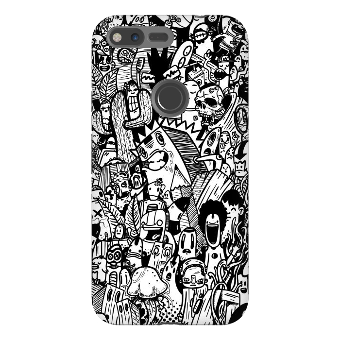 Pixel XL StrongFit Doodle party black and white by Manuvila