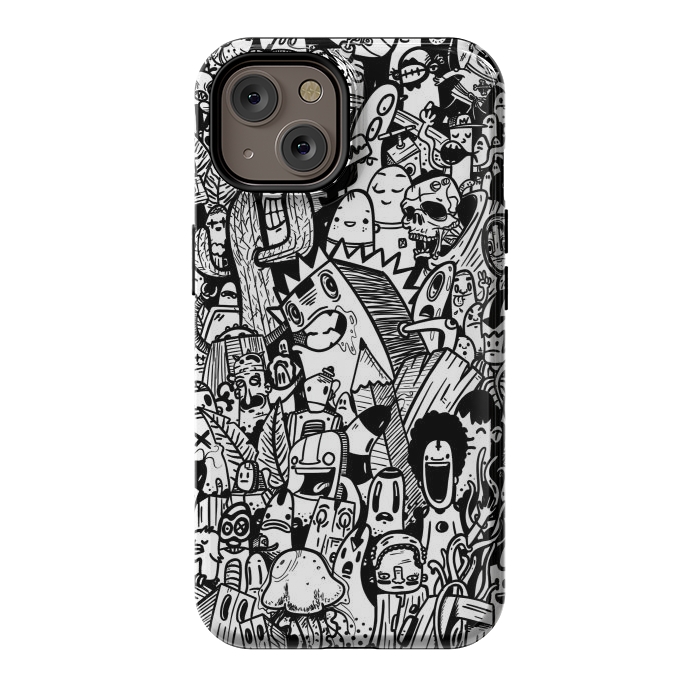 iPhone 14 StrongFit Doodle party black and white by Manuvila