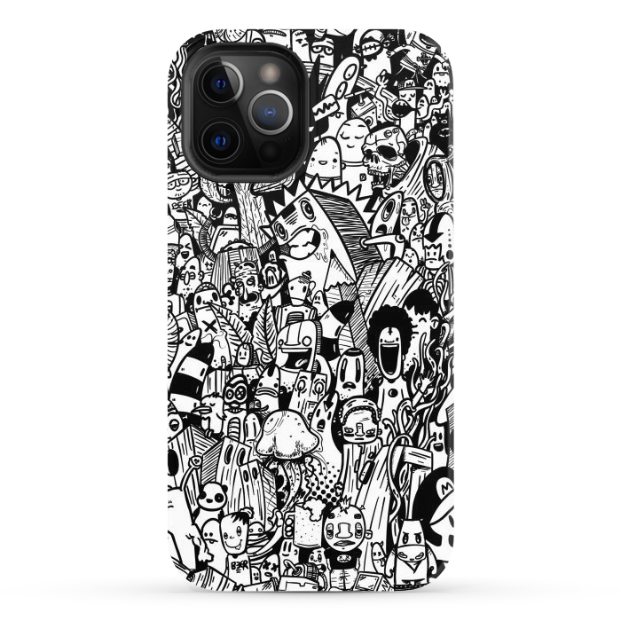 iPhone 12 Pro Max StrongFit Doodle party black and white by Manuvila