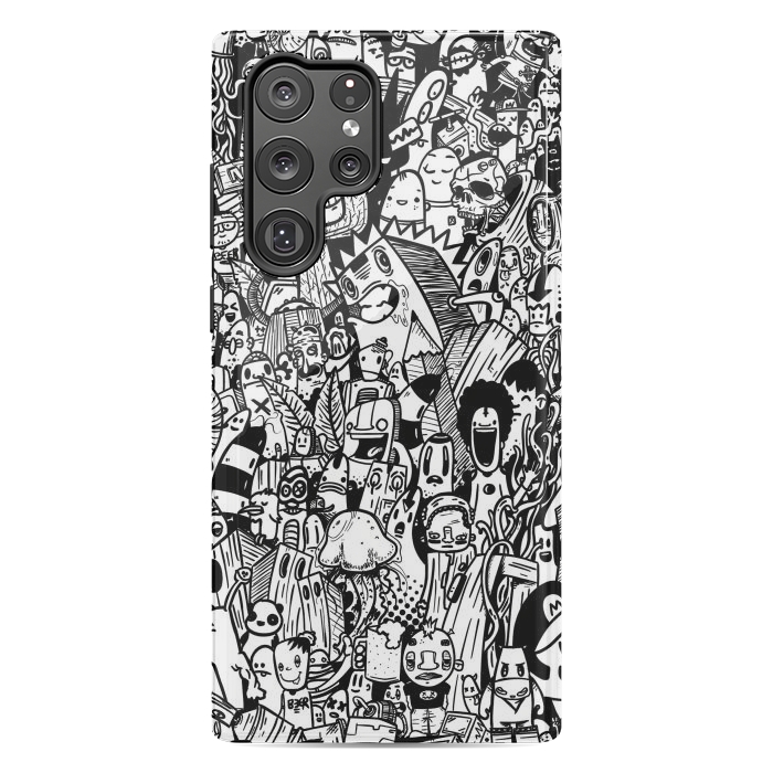 Galaxy S22 Ultra StrongFit Doodle party black and white by Manuvila