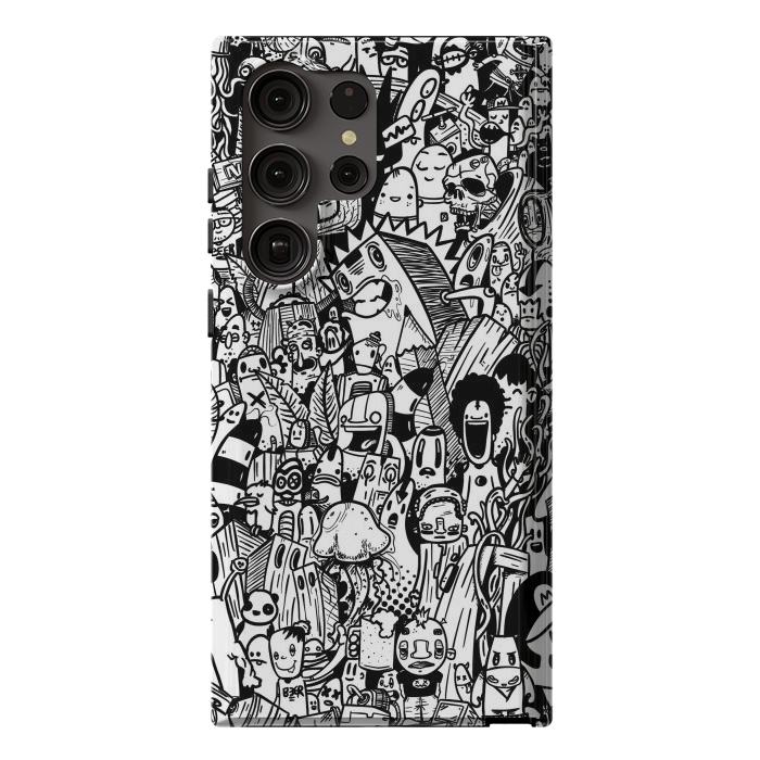 Galaxy S23 Ultra StrongFit Doodle party black and white by Manuvila