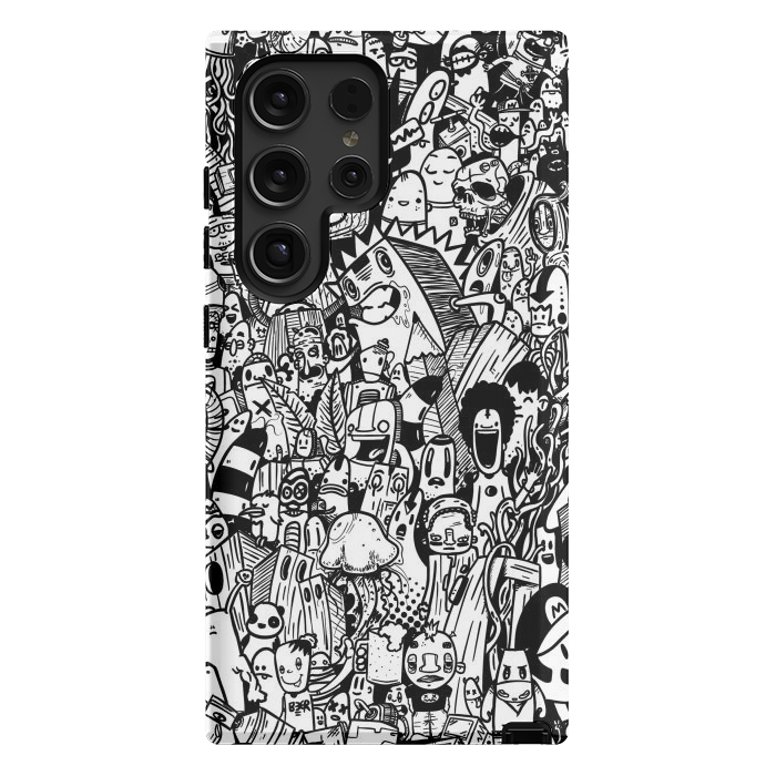 Galaxy S24 Ultra StrongFit Doodle party black and white by Manuvila