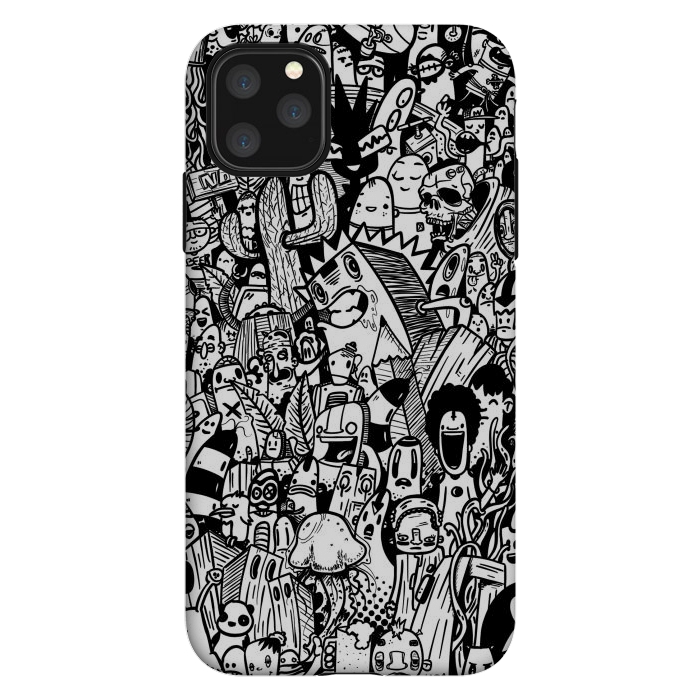 iPhone 11 Pro Max StrongFit Doodle party black and white by Manuvila